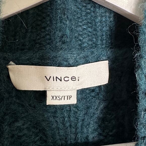 VINCE Interlaced Cable Knit Turtleneck Sweater Alpaca Dark Malachite Teal {R48} - Picture 4 of 6